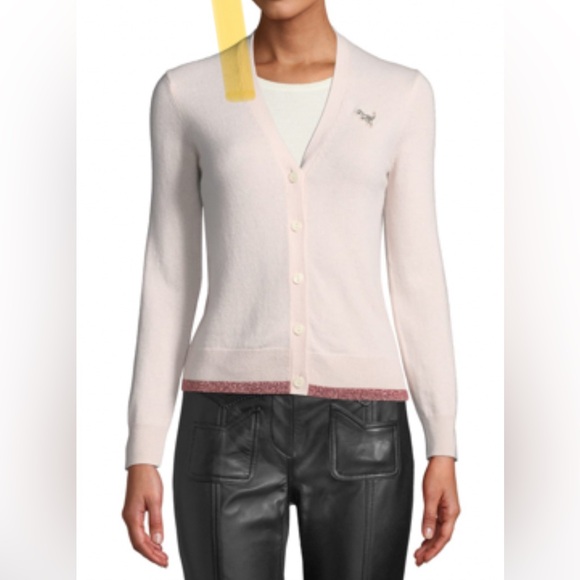 COACH Rexy Patch Metallic Wool-Cashmere Cardigan - Picture 2 of 9